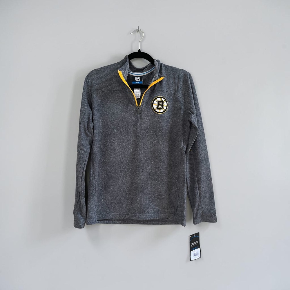 NWT Antigua Boston Bruins Youth Large 1/4 Zip Pullover Jacket Gray Hockey NHL